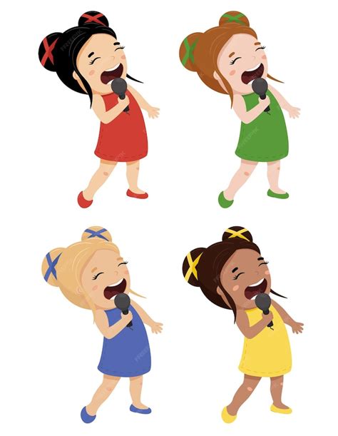 Premium Vector Girl Singing Little Girl Singing With Microphone In