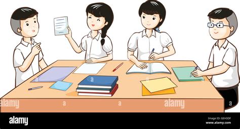 Student Work Together In Group Vector Illustration Stock Vector Image