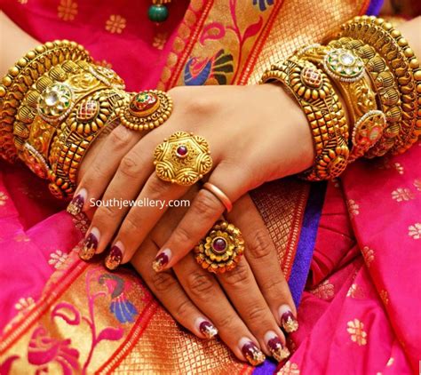 Antique Gold Bangles Set Indian Jewellery Designs