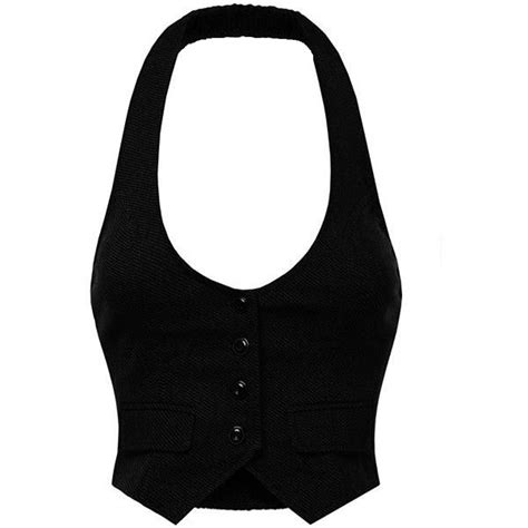 Women Halter Neck Buttoned Waistcoat Black Vest Business Work Etsy Canada