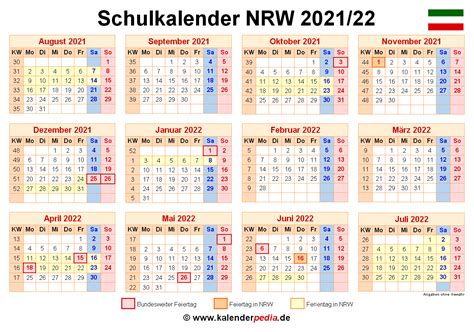 Sommerferien 2021 nrw kalender möglicherweise haben sie den vollständigen kalender, aber sie müssen die monatskalender nacheinander nehmen, damit sie die seiten monat für monat verschieben und jedem monatskalender details. Schulkalender 2021/2022 NRW für Excel