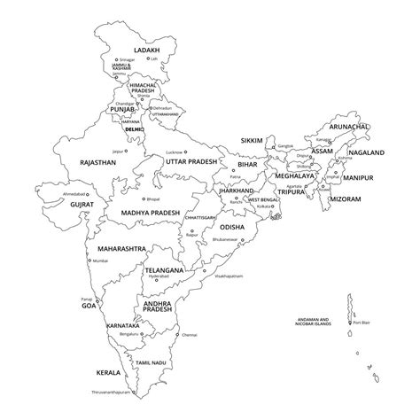 8 Free Printable And Blank India Map With States And Cities World Map