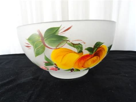 VINTAGE HAZEL ATLAS Frosted Glass Gay Fad Painted Fruit Bowl 24 99