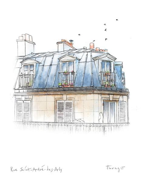 Paris Rooftop Drawing By Peter Farago Pixels Merch