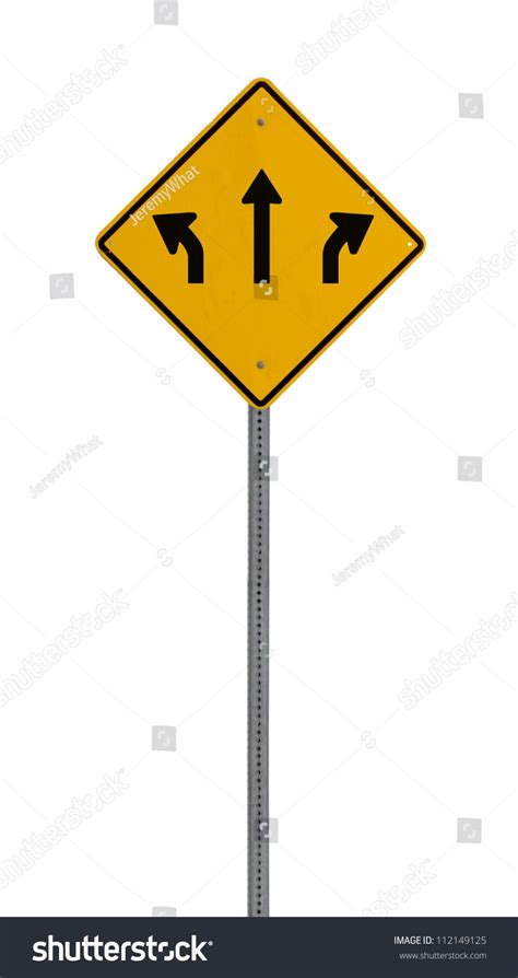 A Yellow Road Warning Sign Isolated On White Includes Clipping Path