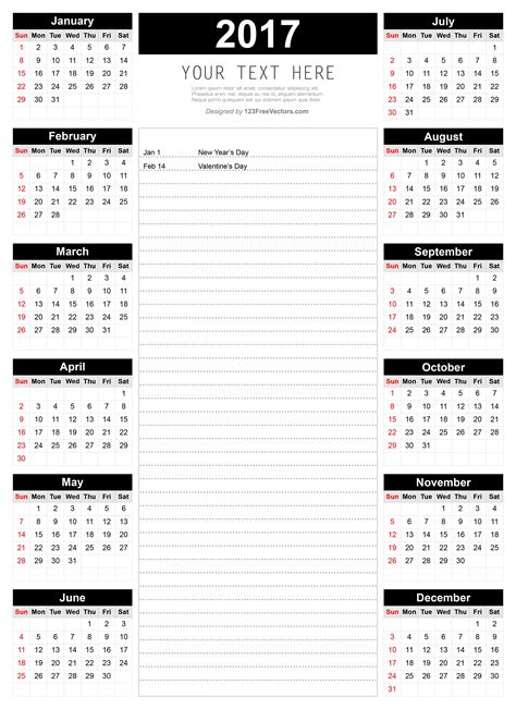 Printable 2017 Calendar Template With Notes Calendar Template