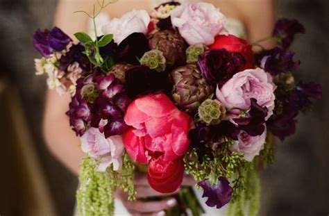 Dark Romantic Wedding Flowers Purple And Red Bridal Bouquet