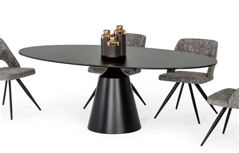 Modrest Edith Modern Oval Black Ceramic Dining Table