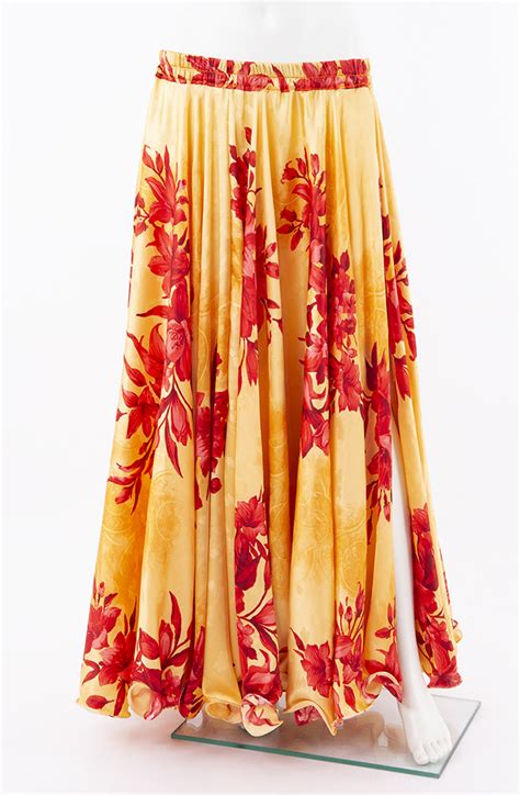 silky satin skirt red and gold flower print bellydance boutique uk