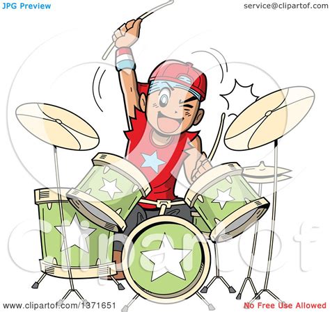 Clipart Of A Manga Boy Playing Drums Royalty Free Vector Illustration