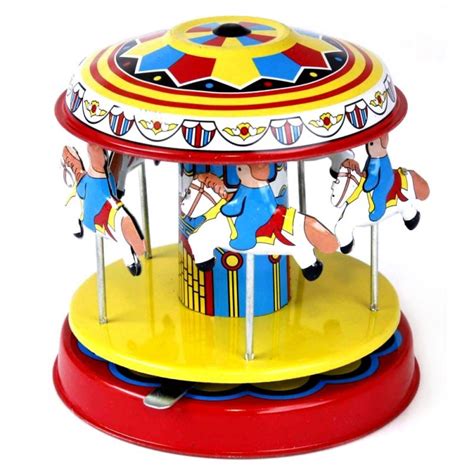 Small Carousel Tin Toy Retro Clockwork Fairground Toy Tin Toys