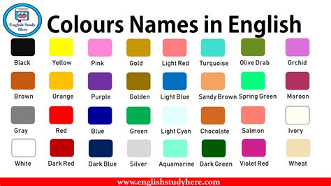 Colours In English Detailed Colours Names List Aquamarine Black Blue