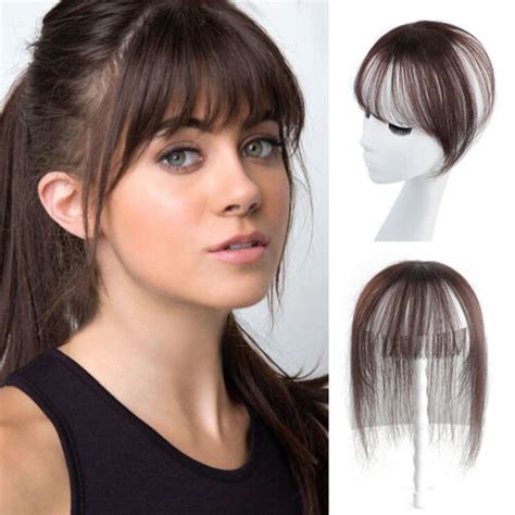 Remy Human Hair Straight D Neat Air Bang Fringe Clip In Toppers Top Piece Ebay