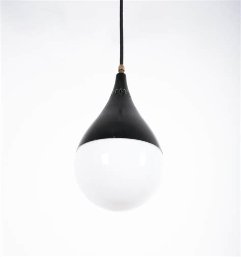 Stilnovo Black Ball Pendant Lamps 5 Opal Glass Circa 1950 For Sale