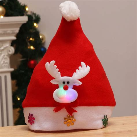 Creative Led Xmas Hat Caps With Light Action Toy Christmas Santa Claus