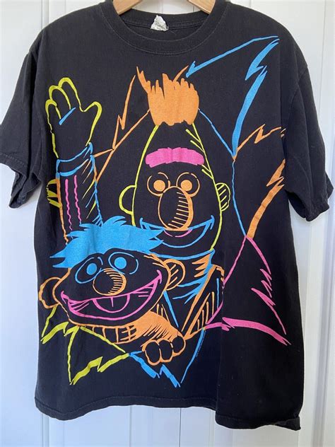 Bert And Ernie Neon Sesame Street 2008 Shirt Sz L Gem