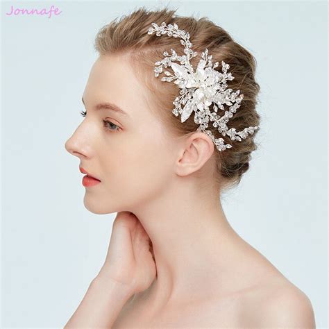 jonnafe pretty silver floral bridal comb hair clip handmade crystal headpiece wedding prom