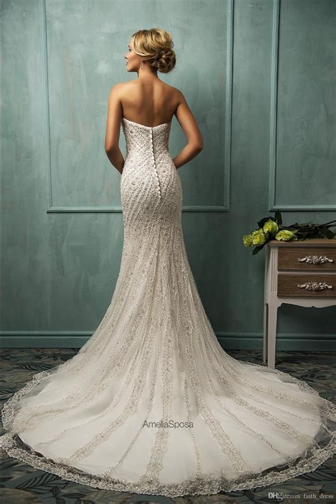 2015 White Lace Mermaid Wedding Dresses Strapless