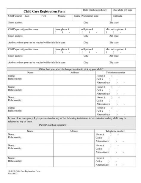 Free 9 Daycare Application Form Templates Free Pdf Doc Format Child