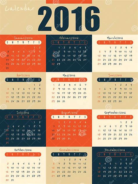 Colorful 2016 Calendar Stock Vector Illustration Of Vector 62175070