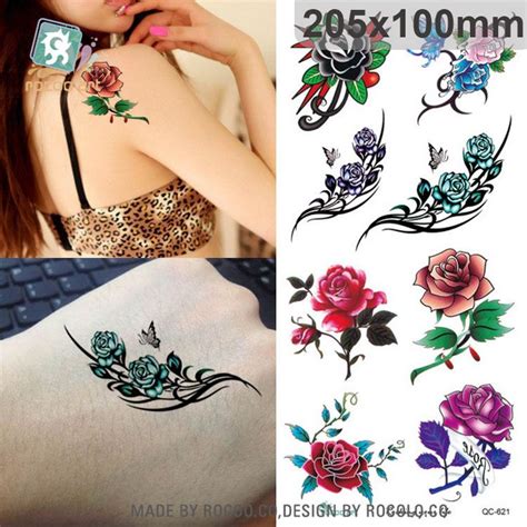 Qc 621new Small Pinkredpurple Flower Tattoo Design Temporary Body