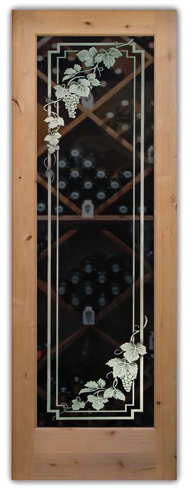 Stains and woods are available with or without lacquer to match your wine cellar. etched glass wine cellar door - Sans Soucie Art Glass
