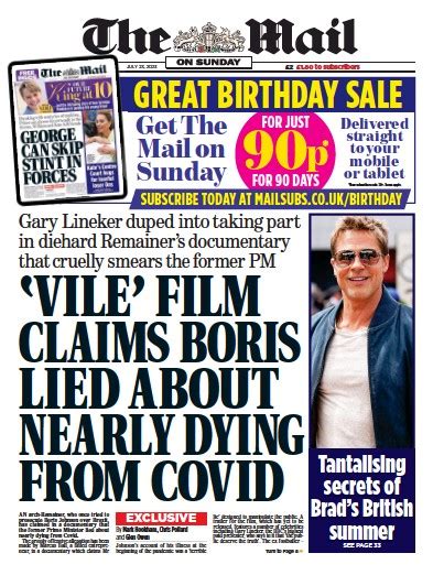 The Mail On Sunday Uk Front Page For Sunday 26 February 2023