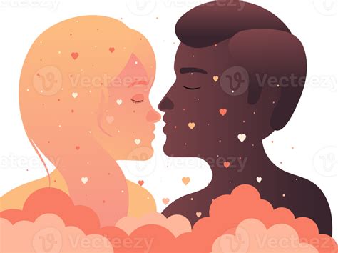 Vector Illustration Of Man And Woman Facing Each Other With Their Eyes