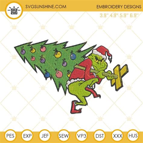 Grinch Stealing Christmas Tree Embroidery Design Grinch Stole