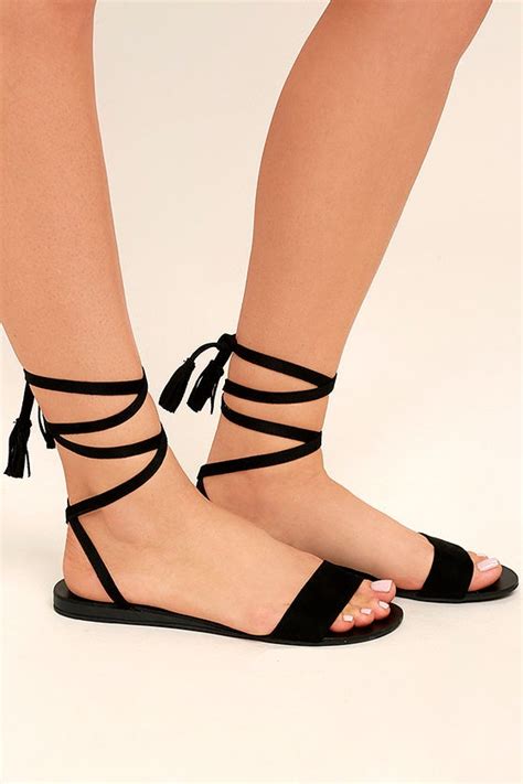 Cute Black Sandals Lace Up Sandals Flat Sandals