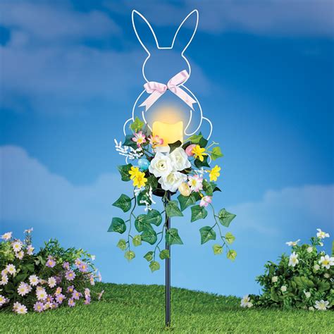Solar Easter Bunny Floral Yard Stake Decorations Collections Etc