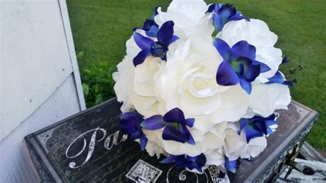 Blue Orchid White Rose Bridal Bouquet Wedding Bouquet Blue Orchid