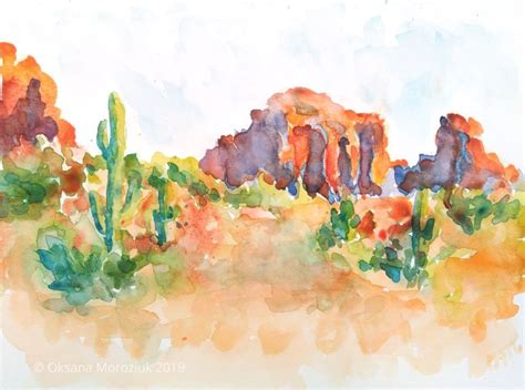 Southwest Desert Watercolor Painting Saguaro National Park Etsy