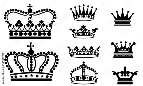 Vetor De Realistic Black And White Crowns King Prince And Queen Gold Crown And Diadem Royal