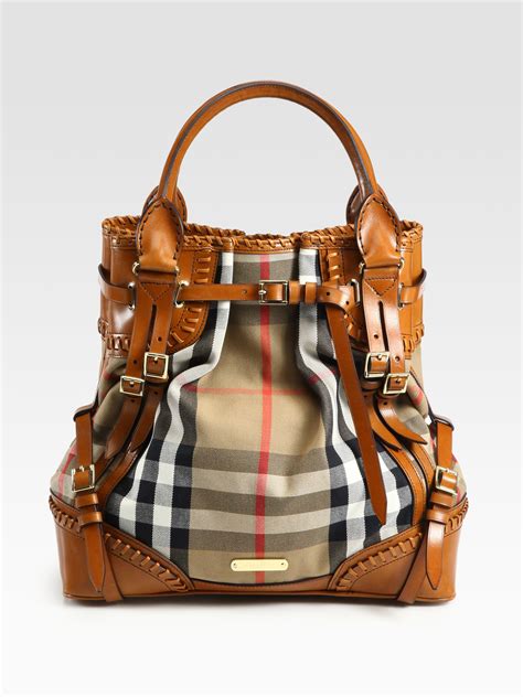 Burberry Prorsum Whipstitch Leather And Check Canvas Tote Bag In Brown Lyst
