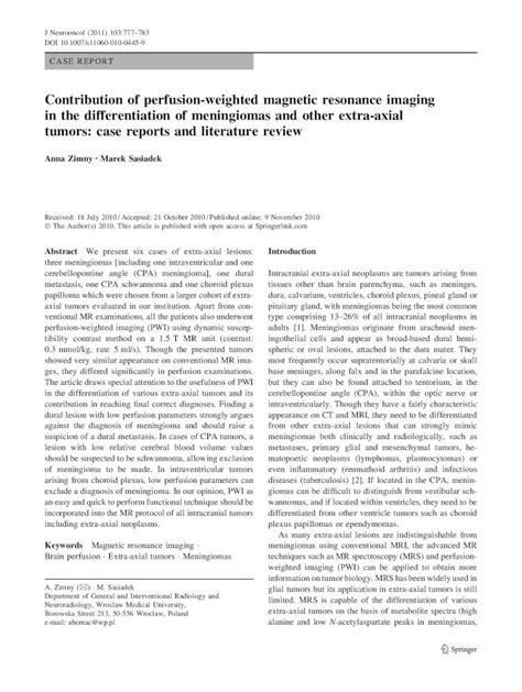 Pdf Contribution Of Perfusion Weighted Magnetic Resonance Extra