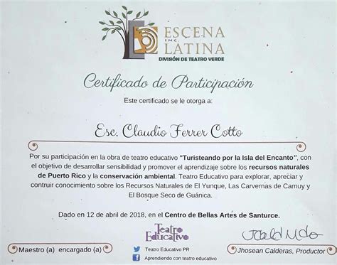 Escuela Claudio Ferrer Cotto Certificado De Participación