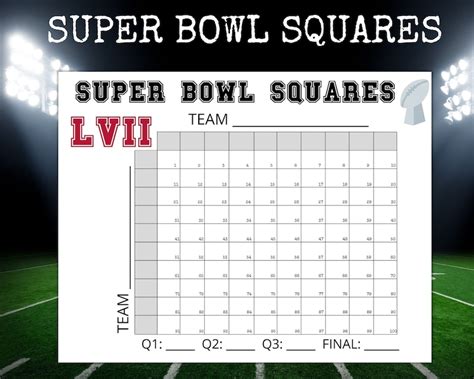 Super Bowl Squares Game Football Grids Super Bowl 2023 Etsy