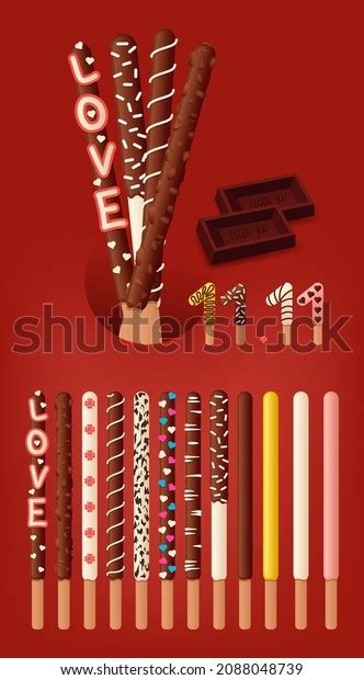 Set Chocolate Dipped Cookie Sticks Various Stock Vector Royalty Free