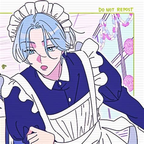 A Drawing Of A Woman With Blue Hair Wearing An Apron And Holding A Bag In Her Hand