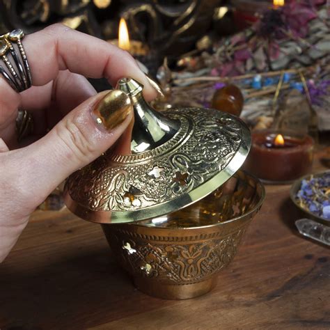 Brass Charcoal Incense Burner with Handle for clearing and smudging