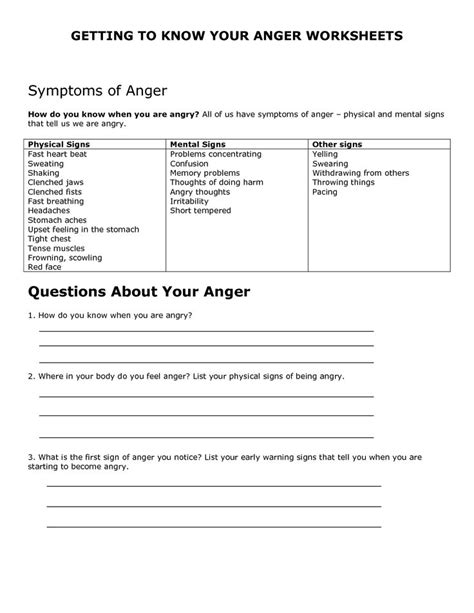Anger Exploration Worksheet
