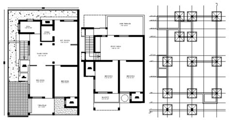 Two Level House Floor Plan With Foundation Plan Drawing Details Dwg