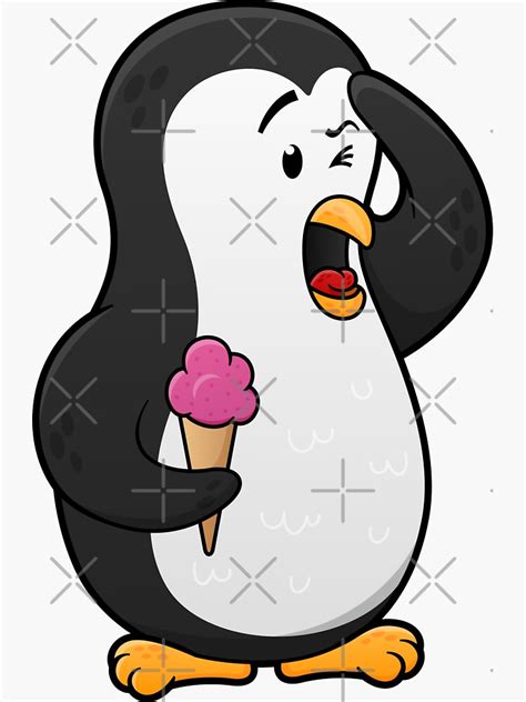 Cute Penguin Cartoon Character Eating Ice Cream Sticker For Sale By