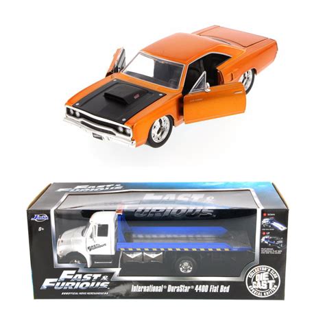 Fast And Furious Diecast Package Flat Bed Tow Truck W Fast And Furious Dom S Plymouth Road Runner