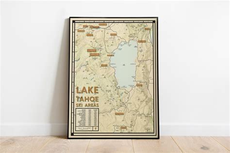 Lake Tahoe Ski Resorts Map Poster Sierra At Tahoe Heavenly Kirkwood