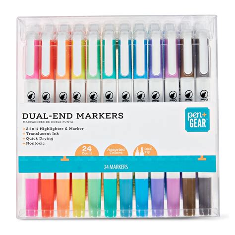 Pengear Dual End Markers Marker And Highlighter Assorted Colors 24