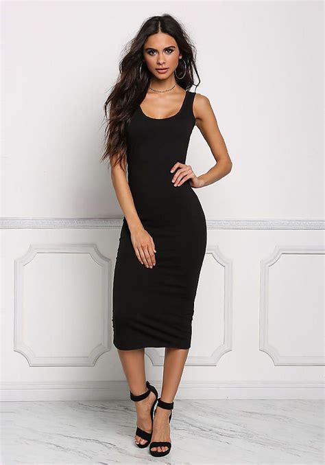 Black Basic Jersey Knit Midi Dress Jersey Knit Midi Dress Knit Tank