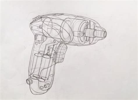 Technical Sketch Of An Electric Drill Drawing