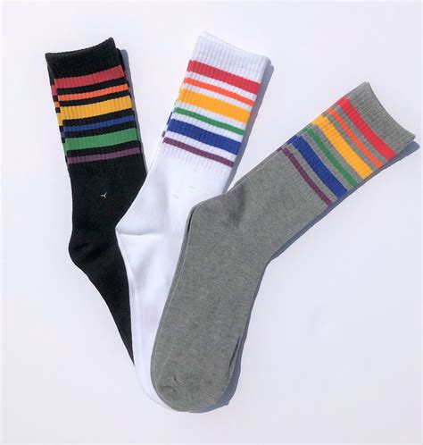 Old School Rainbow Retro Striped Crew Socks For Men 3pk Large 10 13